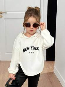 女童配套保暖内衬卫衣，秋冬季休闲运动装 - 白色 - 查看 1