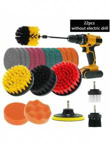 SHEIN 3/14/22 件电动洗涤器套件，带洗涤垫和海绵清洁套装 - 强力电动钻刷，用于深度清洁（配件颜色可能因批次而异）