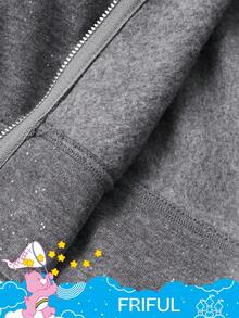 SHEIN X Care Bears FRIFUL 女士秋季水钻印花落肩宽松保暖连帽拉链衫和阔腿裤两件套家居服套装