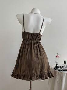 Comfortcana 女士休闲棕色细肩带迷你连衣裙，夏季 - 棕色 - 查看 2