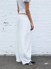 COUREZ Low Rise Baggy Balloon Parachute Trousers In Semi Sheer Silky Fabric /Y2K Going Out Spring Wide Leg Pants - White - View 3