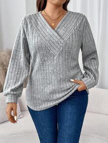 SHEIN LUNE 大码女式灰色保暖内衬T恤，适合秋冬季节穿着 - 灰色 - 查看 4