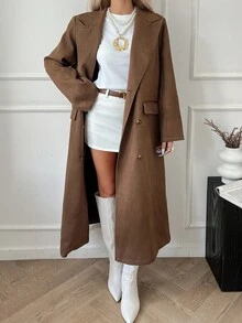 Livesso Áo khoác gió dáng rộng màu nâu thường ngày cho nữ, Áo khoác nữ mùa thu/đông - Cà phê nâu - Xem 3