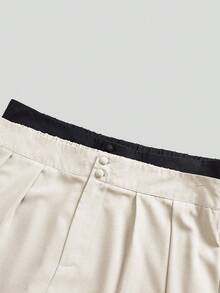 Elaquor Plus Size Women's Solid Color Pleated Wide Leg Casual Pants, Women's Trousers, Button, Zipper Trousers, Elastic Back Waist Trousers, Office Trousers For Women Spring To Summer - Apricot - View 9