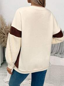 SHEIN 孕妇拼色圆领落肩长袖羊毛衫，秋冬休闲装 - 白色 - 查看 2