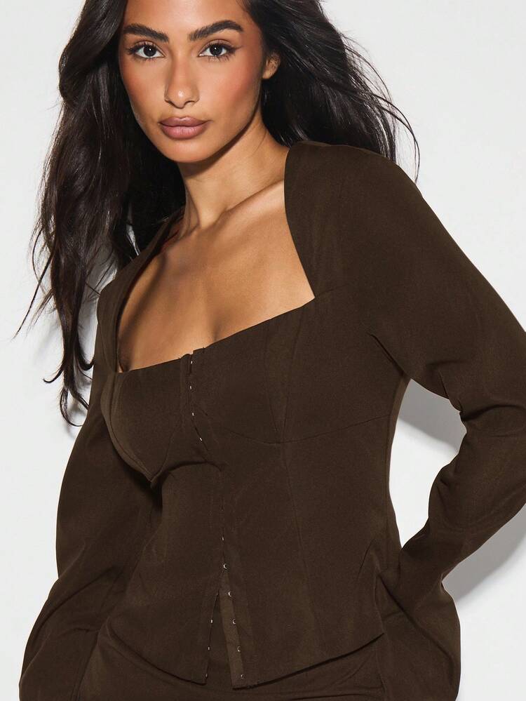 KIZN Corset Style Top With Button Front Long Sleeves