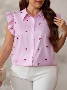 EMERY ROSE Blusa de mujer talla grande con estampado de corazones a rayas, para verano - Multicolor - Ver 6
