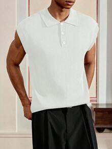 SWAVVY Men's Knitted Casual Loose Fit Short Sleeve Sleeveless Tank Top, For Fall Winter - White - View 6