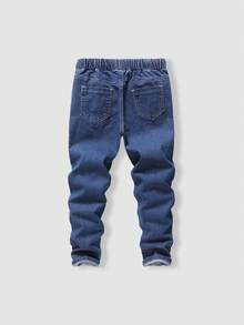 SHEIN Mirajuku Young Boy Elastic Waist Drawstring All-Match Simple Versatile Comfortable Stretchy Slim Fit Light Grey Casual Jeans Fall Winter