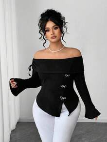 Elenzga Plus Size Women's Off Shoulder Asymmetrical Hem Casual T-Shirt, Outdoor T-Shirt