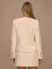 Enchnt 女式纯色长袖双口袋优雅经典夹克，秋冬 - 米色 - 查看 8