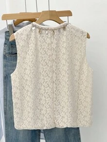 SHEIN Frenchy Áo khoác không tay nữ màu trơn, kiểu dáng thường ngày, có họa tiết ren và mặt dây chuyền, thích hợp cho mùa thu/đông. - trắng - Xem 2