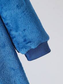 Snug Zone Men's Funny Monster Expression Fleece Blue Furry Long Sleeve Zipper Front Jumpsuit, Cute Graphic Design, Ideal For Fathers To Match With Kids In Winter For Playful Interaction, Fall Winter Funny Fluffy Pajamas, Cozy - Blue - View 4