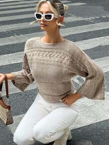 EURMUSE Women's Solid Color Batwing Sleeve Sweater - Khaki - View 5