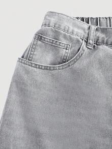 EURMUSE 大码女式口袋宽松休闲百搭牛仔裤 - 淺灰色 - 查看 3