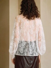 Arave 时尚百搭蕾丝衬衫，初秋新款女装上衣 - 白色 - 查看 6