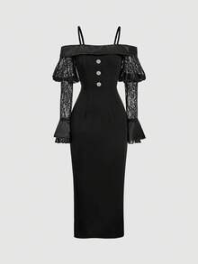 SHEIN MOD Satin Contrast Lace Sleeve Elegant Women Long Dress Midi Black Dress Corset Midi Dress Black Funeral Dress,Black Dress,Winter Dress,Christmas Dress,New Year Dress,Party Dress,Wedding Guest Dress,Graduation Dress,Elegant Dresses For Women,Prom Dresses,Luxury Evening Dresses For Women