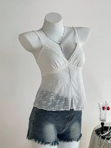 Comfortcana 女士优雅浪漫白色刺绣吊带背心