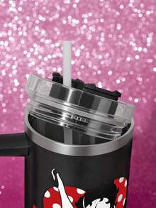 Betty Boop x SHEIN 40盎司带把手保温杯，真空保温水瓶，不锈钢旅行杯，车载杯，吻痕，嘴唇图案，礼品创意，派对，节日，情人节 - 黑色 - 查看 5