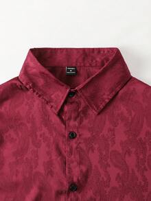 Manfinity AFTRDRK Men Long Sleeve Front Button Fashionable Versatile Casual Jacquard Retro Shirt, Red Paisley Burgundy Dress Shirt, Fall - Burgundy - View 5