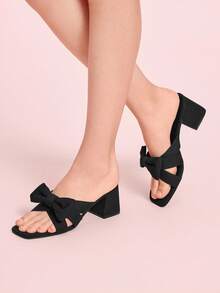 CUCCOO DOLLMOD Women's Elegant Commuter Square Toe Thick Heel Black Bow Sandals - Black - View 4