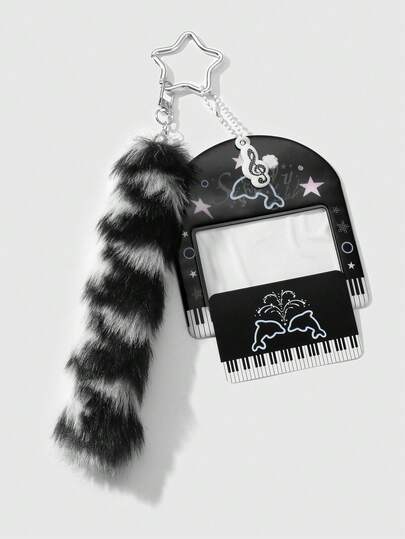 Grunge Punk 1 pièce Style gothique vintage doux Y2K, queue en peluche grise imprimée léopard, nœud papillon en cuir en forme de cœur, porte-cartes en dentelle de fil de réseau en étoile CCB, pendentif de sac porte-clés DIY, convient pour les employés de bureau, les étudiants et le port quotidien, cadeau de vacances, Halloween