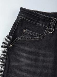 ROMWE MEN Street Life Men's Pocket Design Frayed Flared Casual Jeans