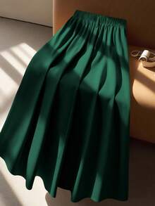 GlowEve CURVE Chân váy chữ A cạp cao cho nữ cỡ lớn, thanh lịch khi đi làm - Màu xanh lá cây đậm - Xem 2