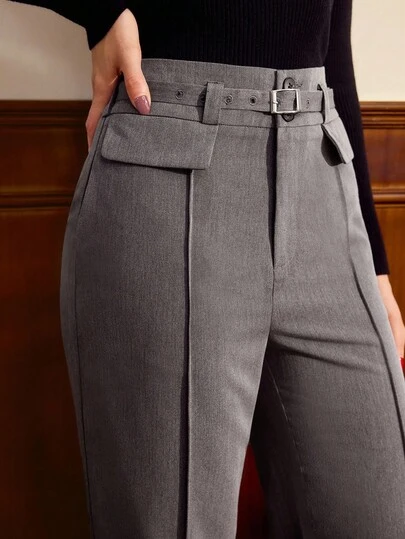 Vintamour 复古优雅女士长裤，带口袋和腰带，休闲西装裤，适合工作、度假、秋季、冬季和圣诞节穿着。