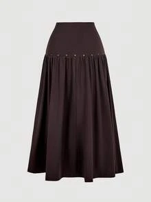 SHEIN MOD Bộ đồ hai mảnh gồm áo vest cổ đính đinh tán màu nâu và chân váy dài dành cho nữ phong cách cổ điển thập niên 70 – Phong cách Hippie cổ điển, trang phục ngày lễ, Bohemian, Y2K, phương Tây và du mục - màu nâu - Xem 7