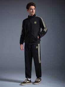 DRIFTMERE 男士休闲舒适宽松撞色拼接运动套装