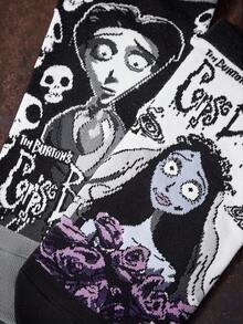 Corpse Bride X SHEIN 2 双情侣柔软透气吸湿排汗休闲短袜时尚黑白短袜加固脚趾和脚跟，经久耐用男女通用四季百搭夏冬万圣节 - 彩色 - 查看 3