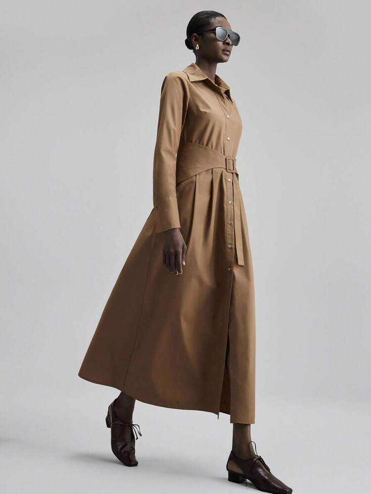 Women's Midi Brown Dress,Asymmetrical Waistband Office Wear,Old Money Style Shades Of Brown,Autumn,Effortless Chic,Office Urban Commuting Fashion