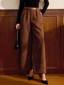 Vintamour Vintage Elegant Women's Pants With Pockets And Belt Corduroy Casual Pants For Work And Vacation For Women For Women For Women For Women For Women Christmas Women's Christmas For Women Saudi National Day Brown Pants New Year Spring - Brown - View 3