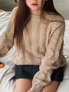 DAZY 青少年女孩日常休闲毛衣，秋季 - 卡其色 - 查看 8