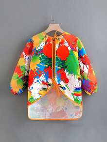 1 件儿童艺术围裙长袖防污绘画工作服防护服适用于艺术项目工艺品绘画学校活动防水易清洁