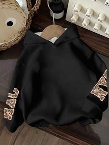 SHEIN EZwear 休闲简约纽约豹纹英文字母卫衣，适合秋冬季节穿着，猎豹纹上衣，豹纹上衣 - 彩色 - 查看 2