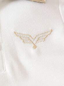 1 Stück Klassischer Baby Jungen Romper mit besticktem Detail, Kurzarm, Buchstabenbesatz am Kragen, Frühling/Sommer Neuheit, geeignet für Lässig, Zuhause, Outdoor, feierliche Anlässe wie Geburtstag, Abendveranstaltungen, Hochzeit, Taufe, Zeremonie und Jahrestag