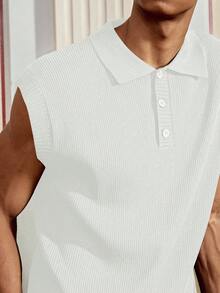 SWAVVY Men's Knitted Casual Loose Fit Short Sleeve Sleeveless Tank Top, For Fall Winter - White - View 4