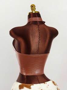 Y2K Amplova Women's Sexy Criss-Cross Backless Halter Neck Top, Summer Rodeo Cowgirl Brown 2 Piece Set - Brown - View 2