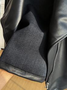 SHEIN 青少年女孩秋季灰色長袖人造皮革夾克 1件，斜拉鍊設計機車夾克 - 黑色 - 查看 6