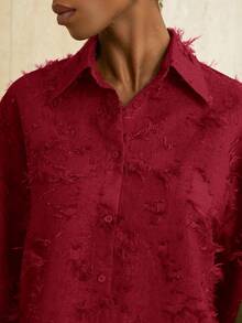 Aveloria Modichic 3/4 Sleeve Olive Green Shirt, Simple Cut, Loose Fit, Classic Collar, Comfortable To Wear - Red - View 3