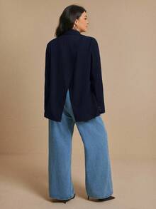 Elaquor Blazer casual versátil de manga larga con abertura lateral en unicolor para tallas grandes en otoño/invierno