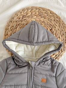 Loomiva 男婴连帽长袖夹克外套，秋冬季保暖加厚内衬 - 灰色 - 查看 6