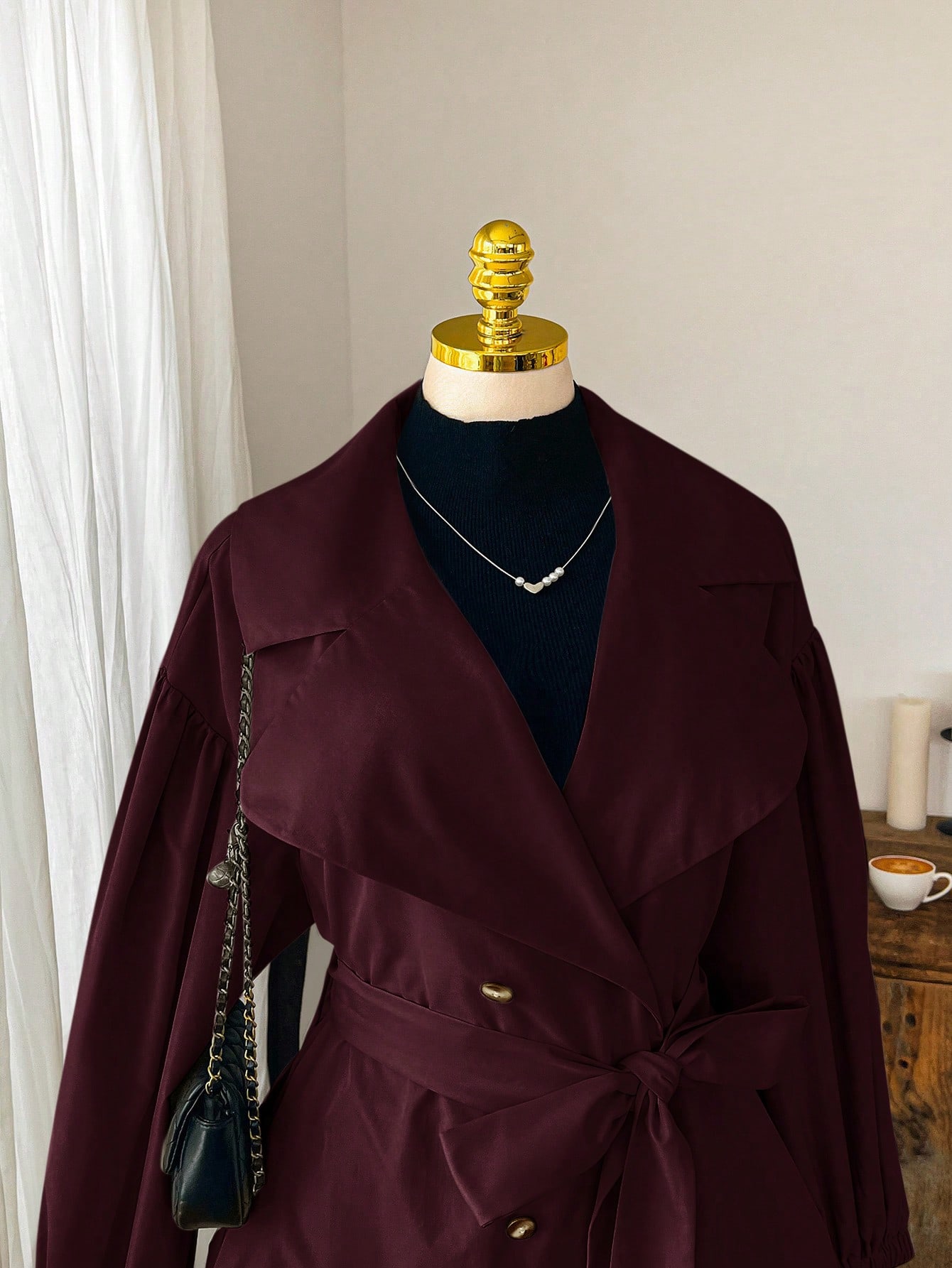 معطف طويل للنساء بأسلوب فرنسي، لون أحمر ، ياقة عاد...