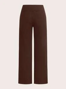 SHEIN EZwear 2 件套女士休闲简约高腰喇叭腿直筒裤，带小马图案，适合夏季 - 彩色 - 查看 4