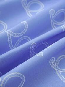 Joliand Joliand 1 pieza Blusa holgada de niña joven con patrón azul anudado de estilo urbano elegante, adecuada para uso casual, diario, salidas, hogar, playa, verano