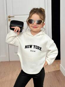 女童配套保暖内衬卫衣，秋冬季休闲运动装 - 白色 - 查看 2