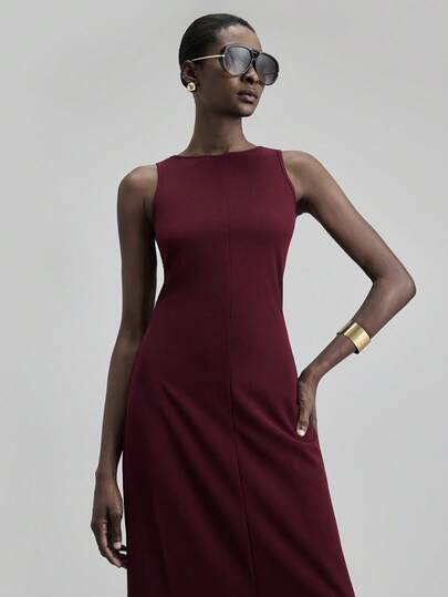 Ontre 2025 Autumn/Winter New Women's Mid-Length Dress, Elegant Minimalist Versatile Daily Wear, Sleeveless, Fitted Silhouette, Twist Detail, Business Casual, Office Commute, Everyday Outfit, Suitable For Autumn/Winter, Stylish Design For Halloween, Christmas, Holidays, Vacation, Guest, Wedding