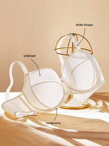 LUVLETTE Áo ngực không lót, che phủ toàn bộ, hỗ trợ bên hông, lưới trắng, mỏng nhẹ, thoải mái, thoáng mát, giảm thiểu kích thước - Màu be - Xem 2